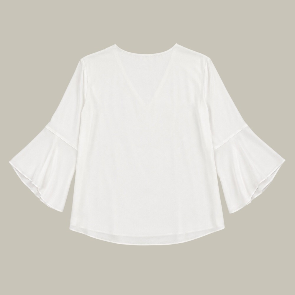 Calvin Klein Womens White V-Neck Bell Sleeve Blouse Top Medium M - Picture 4 of 7